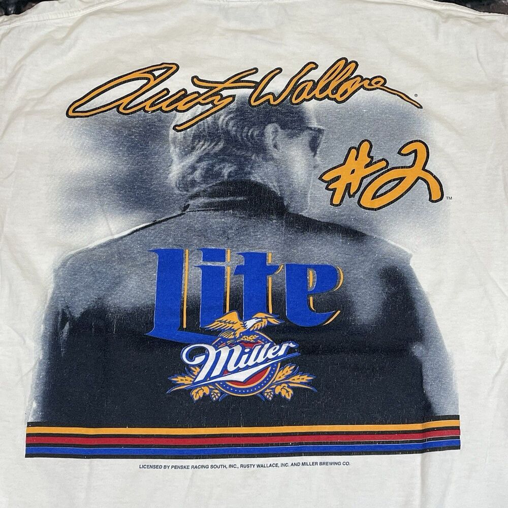 Vintage 90s Rusty Wallace Forever Champion Miller Lite Racing T-Shirt Size XL - Picture 11 of 13